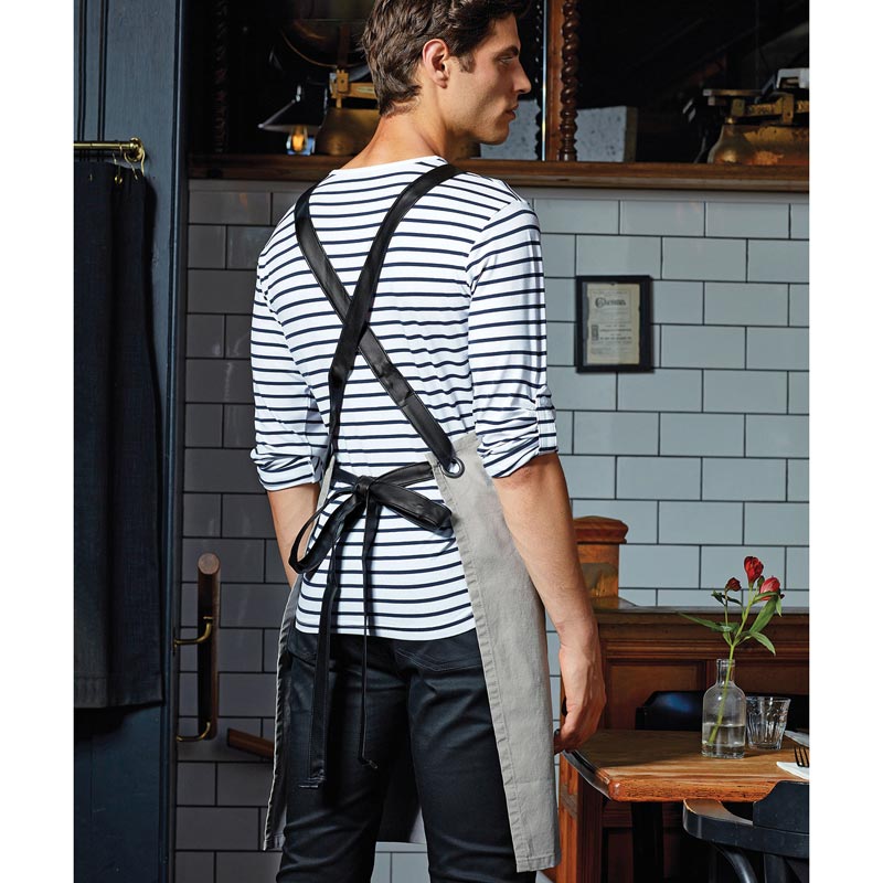 Cross back interchangeable apron straps - Black Faux Leather One Size